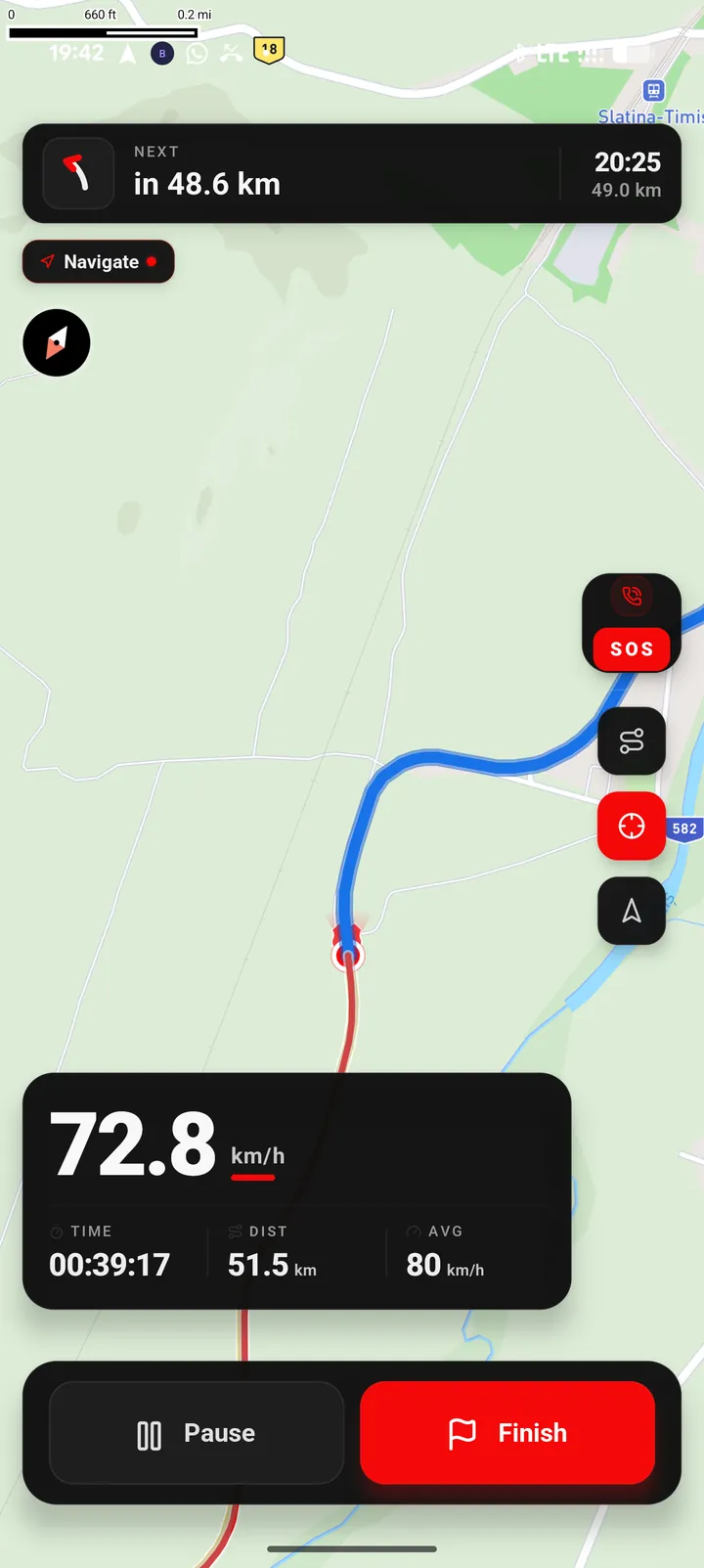 Active navigation zoomed in on the next manoeuvre